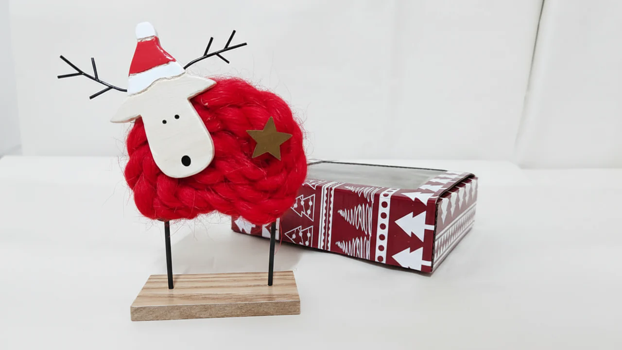 LAMMAS, pack of 2 red and white Wool & Wood Festive Critters by SWEN - Image 3