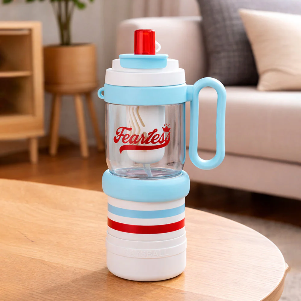 Light Blue White 4 in one Water Bottle , infuser & mini snack box for teens and Adults, 1000ml