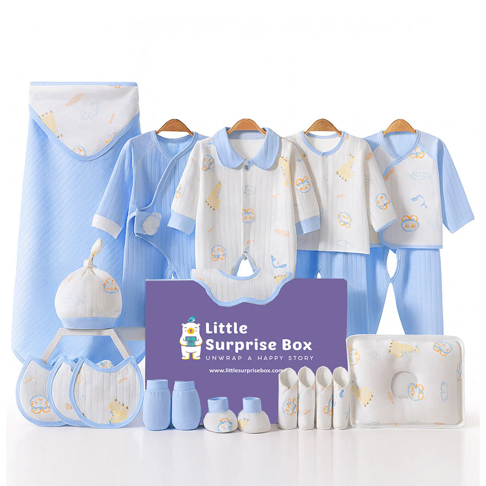 Little Surprise Box, 22pcs Blue Penguin Newborn Baby Girl/ Boy Gift Box , all season wear Gift Hamper, (0 - 12 months)