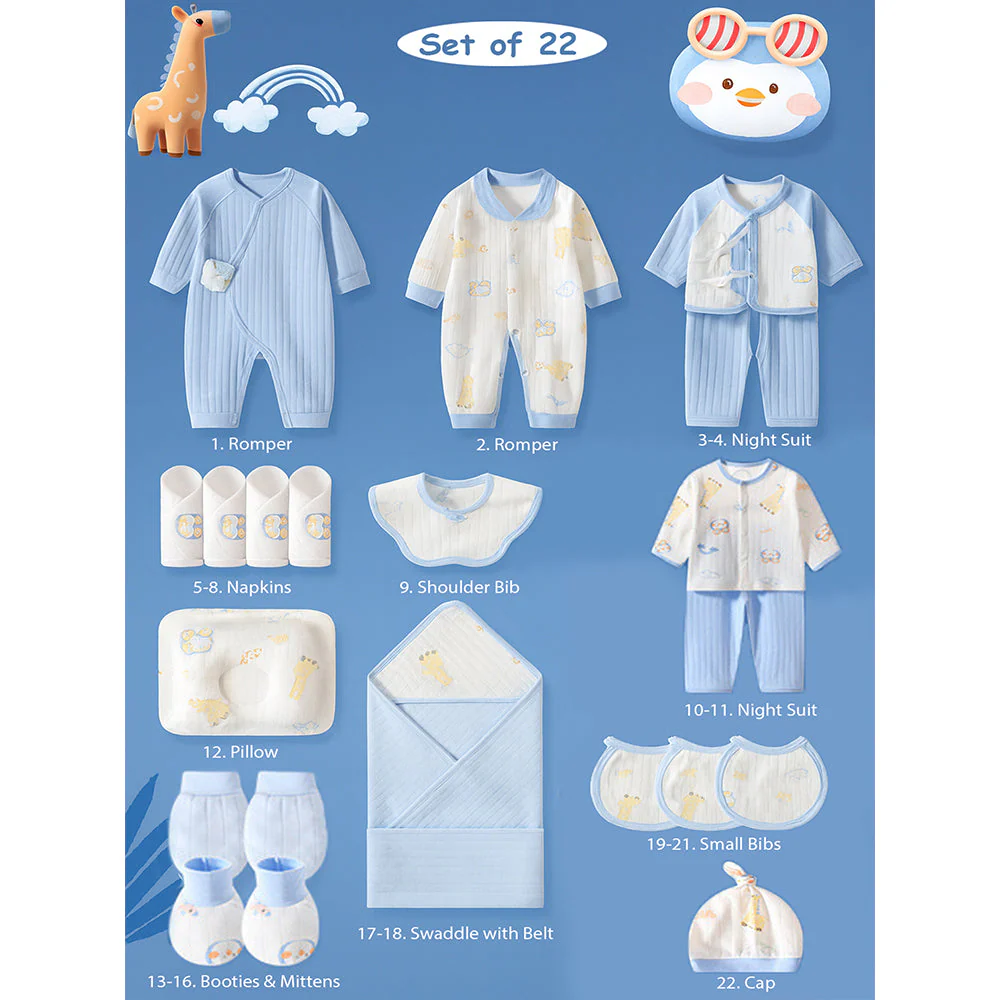 Little Surprise Box, 22pcs Blue Penguin Newborn Baby Girl/ Boy Gift Box , all season wear Gift Hamper, (0 - 12 months) - Image 3