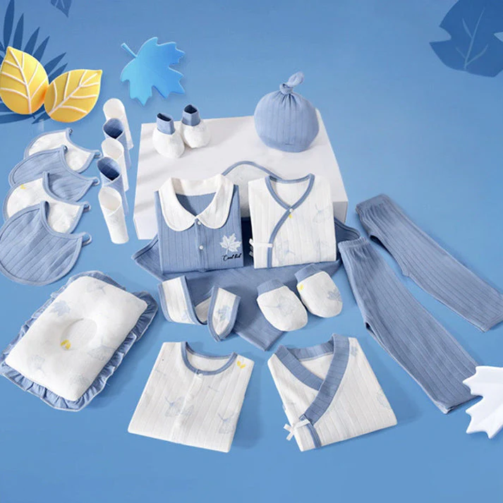 Little Surprise Box, 23pcs Blue Maple Leaf Newborn Baby Girl/ Boy Gift Box , all season wear Gift Hamper, (0 - 12 months) - Image 2