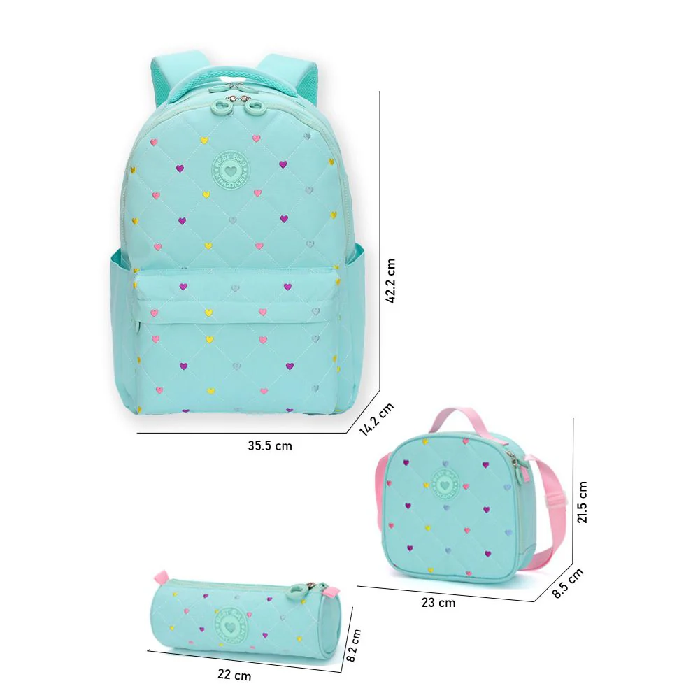 Little Surprise Box, 3pcs Mint Mini Heart Matching Backpack, Lunch Bag and Stationery Pouch - Image 8
