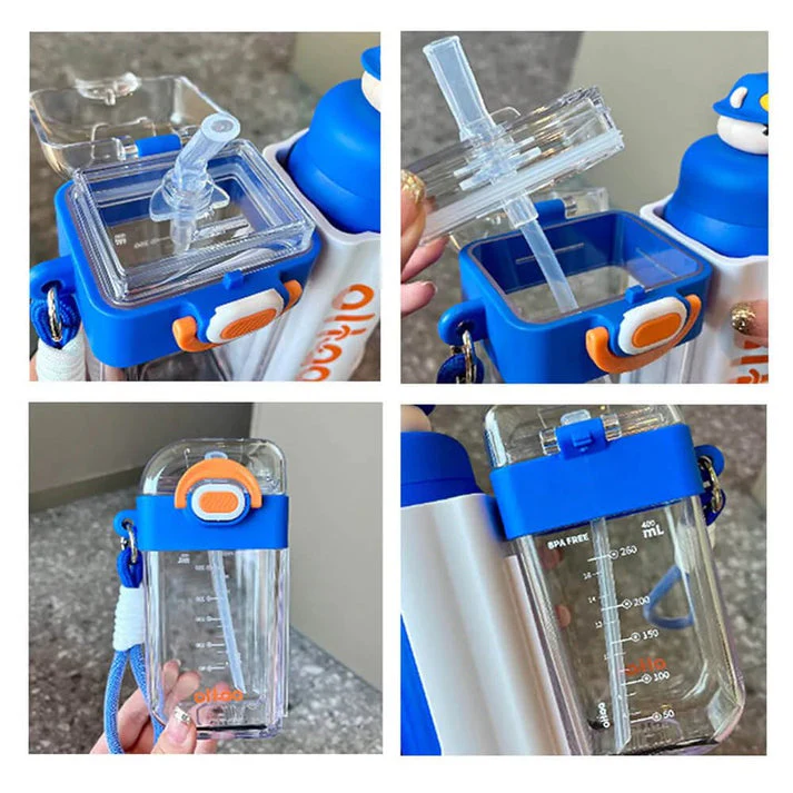 Little Surprise box Double Tumbler Blue bear detachable set water bottle,400 ML & 320 ML for Kids and Adults - Image 11