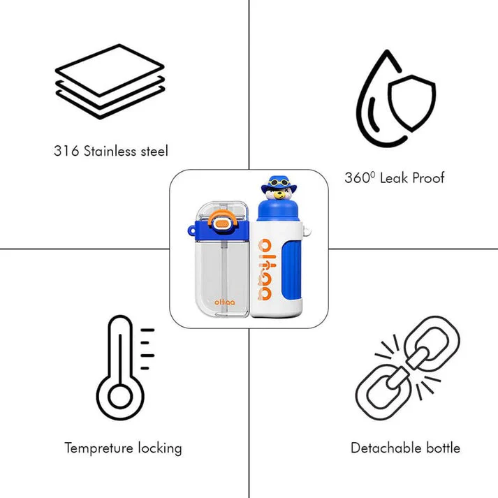 Little Surprise box Double Tumbler Blue bear detachable set water bottle,400 ML & 320 ML for Kids and Adults - Image 12