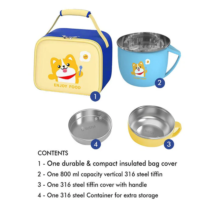 Little Surprise Box Light Blue small size, Foxy Dual Handle Soup and Noodles Lunch Box with matching Cover - Image 2