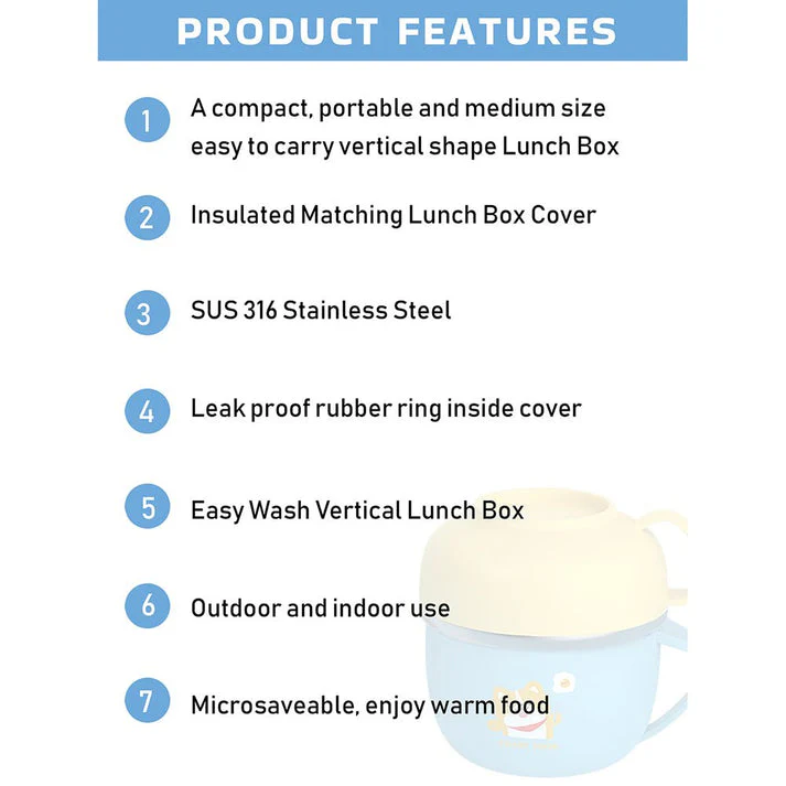 Little Surprise Box Light Blue small size, Foxy Dual Handle Soup and Noodles Lunch Box with matching Cover - Image 3