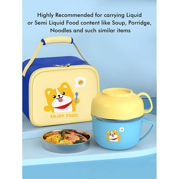 Little Surprise Box Light Blue small size, Foxy Dual Handle Soup and Noodles Lunch Box with matching Cover - Image 4