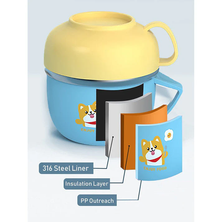 Little Surprise Box Light Blue small size, Foxy Dual Handle Soup and Noodles Lunch Box with matching Cover - Image 7