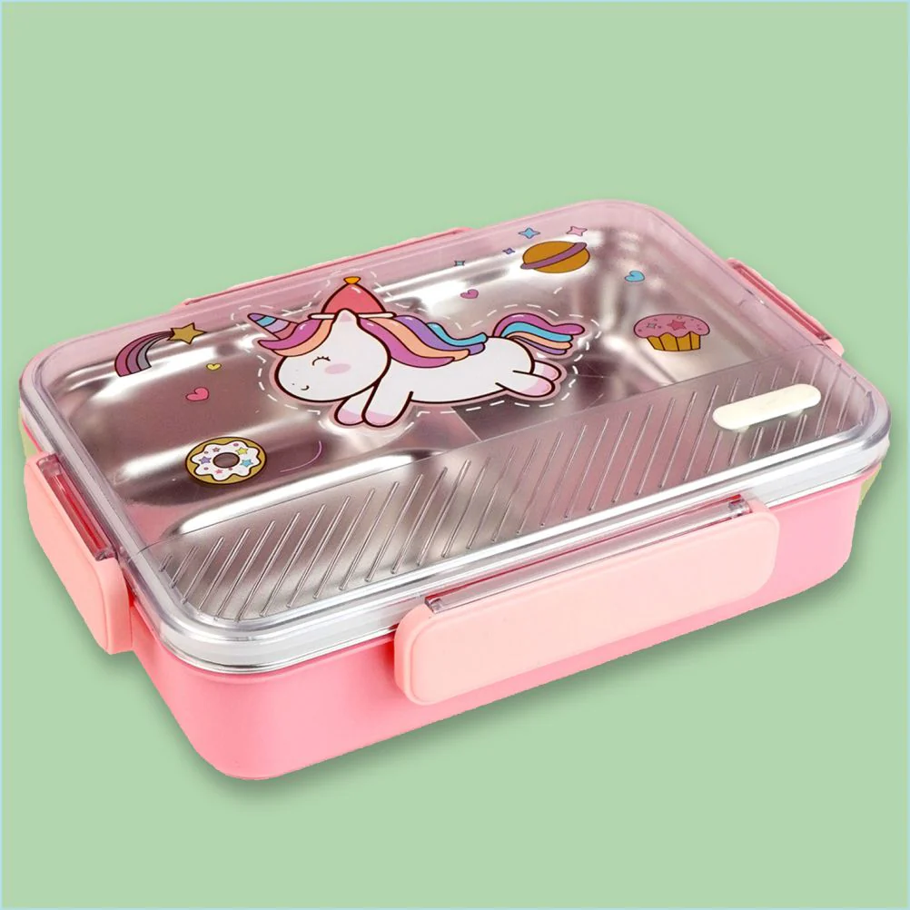 Little Surprise Box, Pink Party Hat Unicorn Big Size Stainless Steel Kids Lunch Box - Image 4