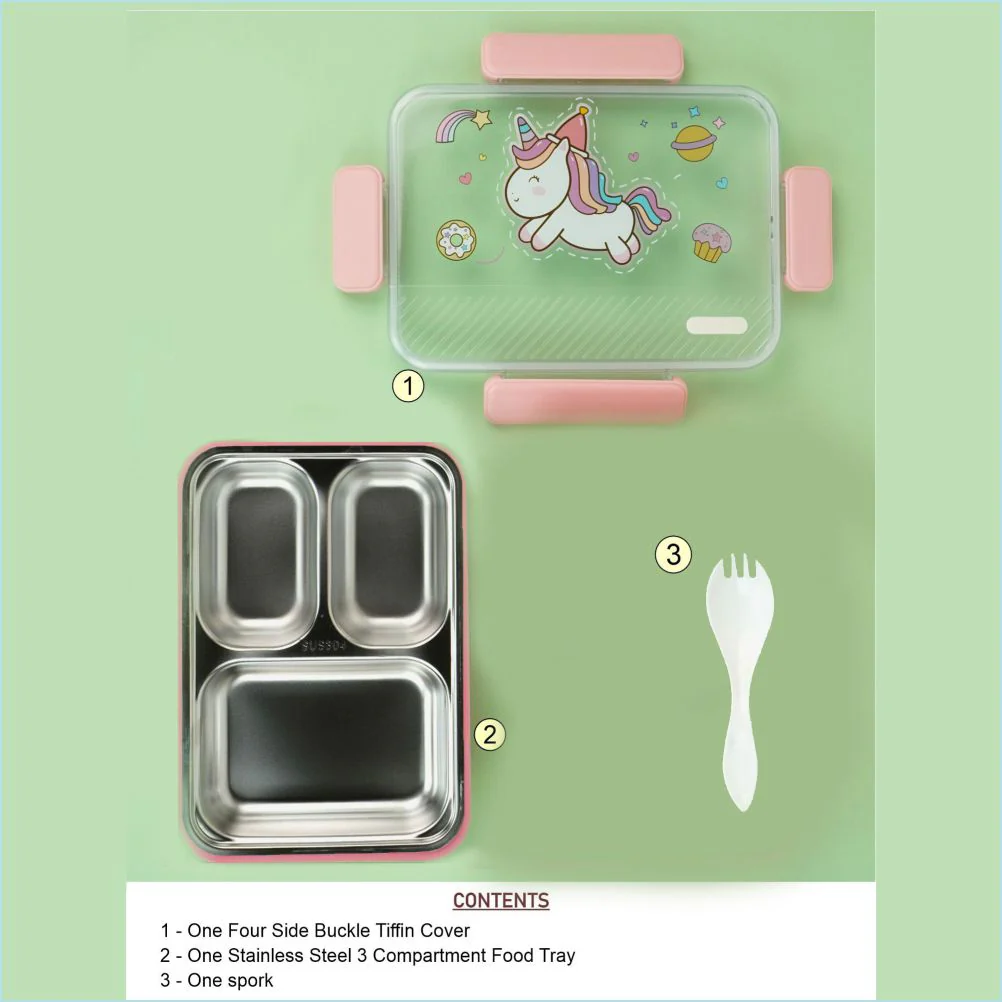 Little Surprise Box, Pink Party Hat Unicorn Big Size Stainless Steel Kids Lunch Box - Image 5