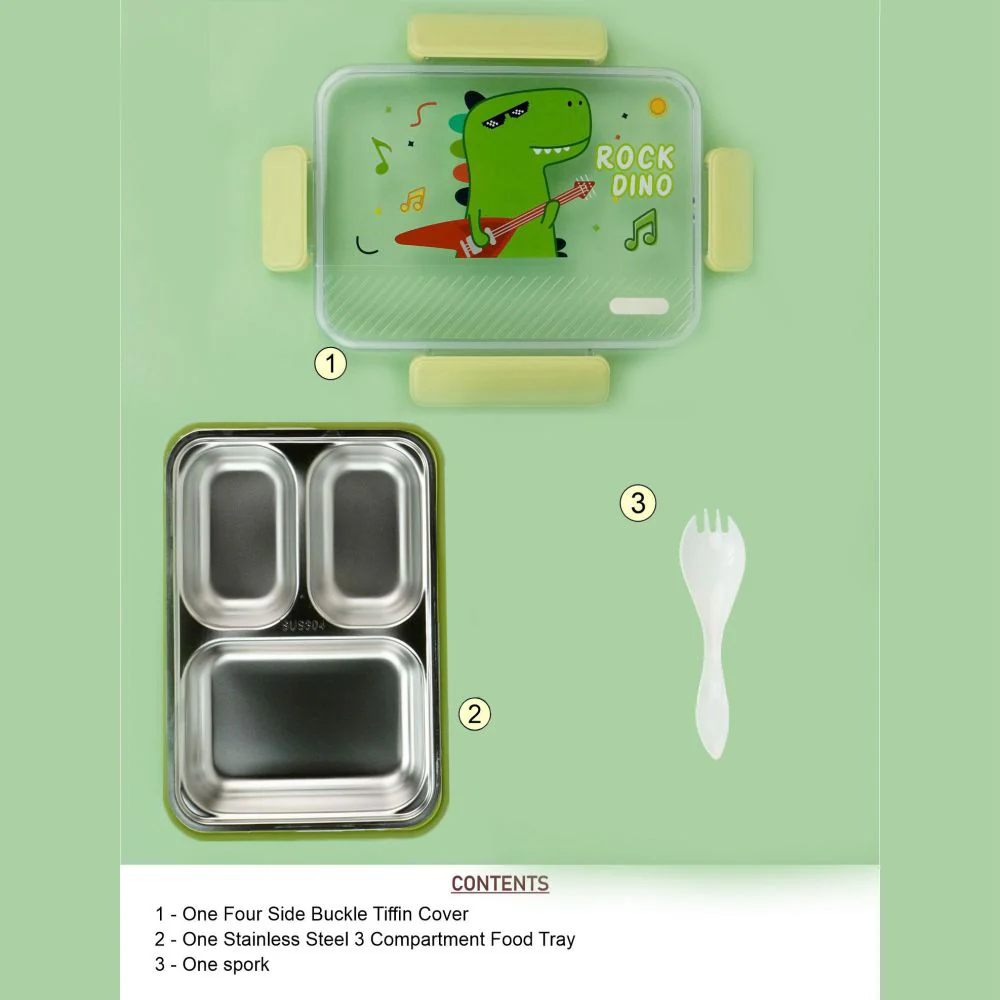 Little Surprise Box, Rock Dino Green Big Size Stainless Steel Kids Lunch Box - Image 6