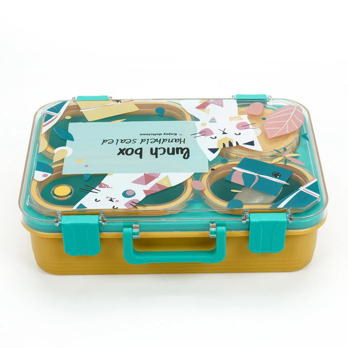 Little Surprise Box, Teal & Mustard Meow Compact Tiffin Lunch Box for Kids - Image 2