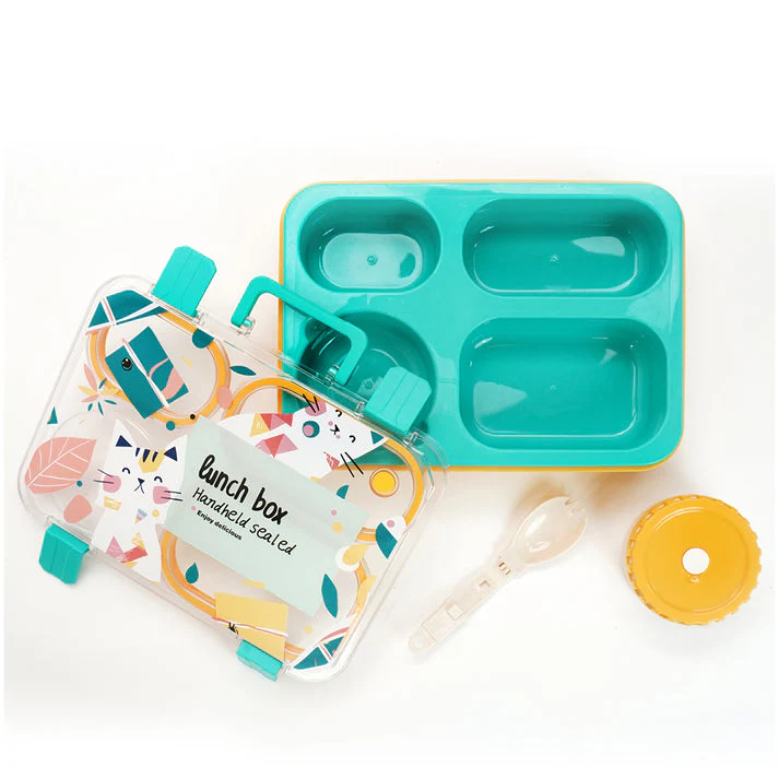 Little Surprise Box, Teal & Mustard Meow Compact Tiffin Lunch Box for Kids - Image 3