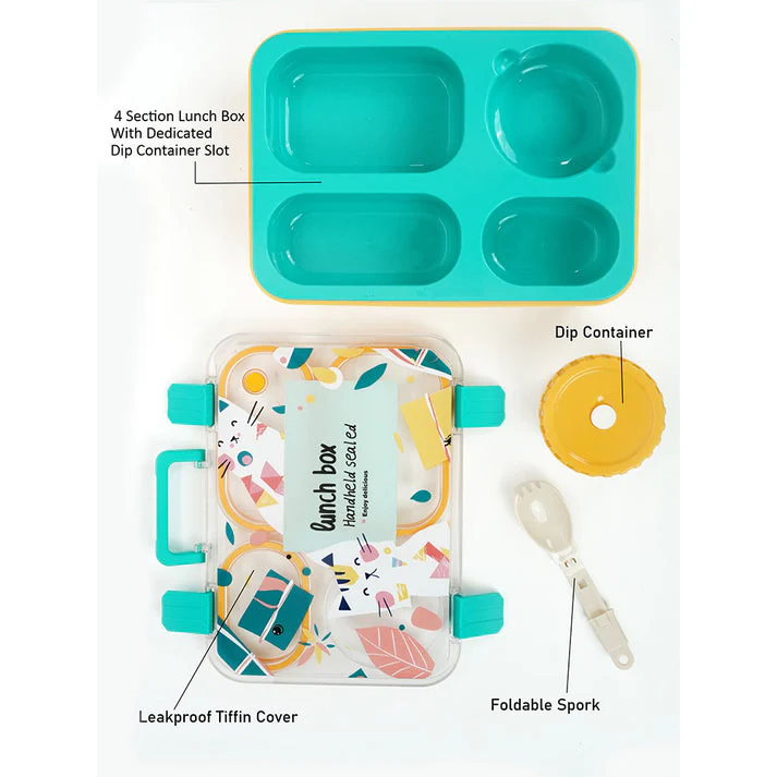 Little Surprise Box, Teal & Mustard Meow Compact Tiffin Lunch Box for Kids - Image 4