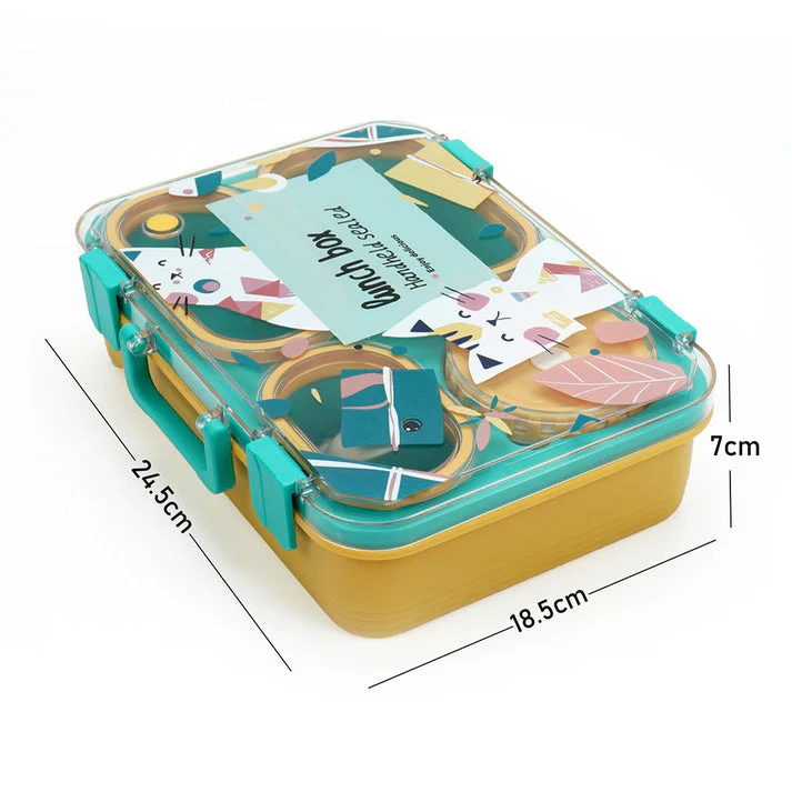 Little Surprise Box, Teal & Mustard Meow Compact Tiffin Lunch Box for Kids - Image 5