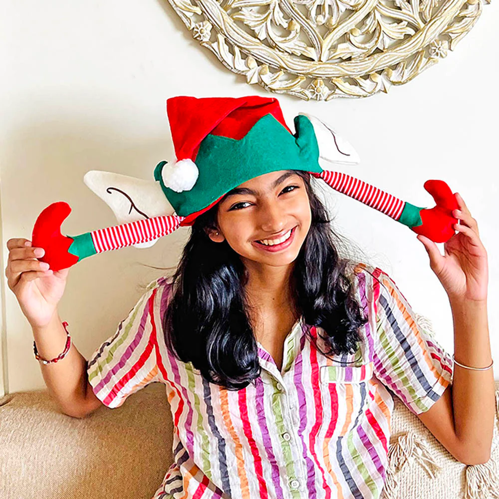 Long Elf Legs & Ears Felt Christmas Party Hat - Image 2