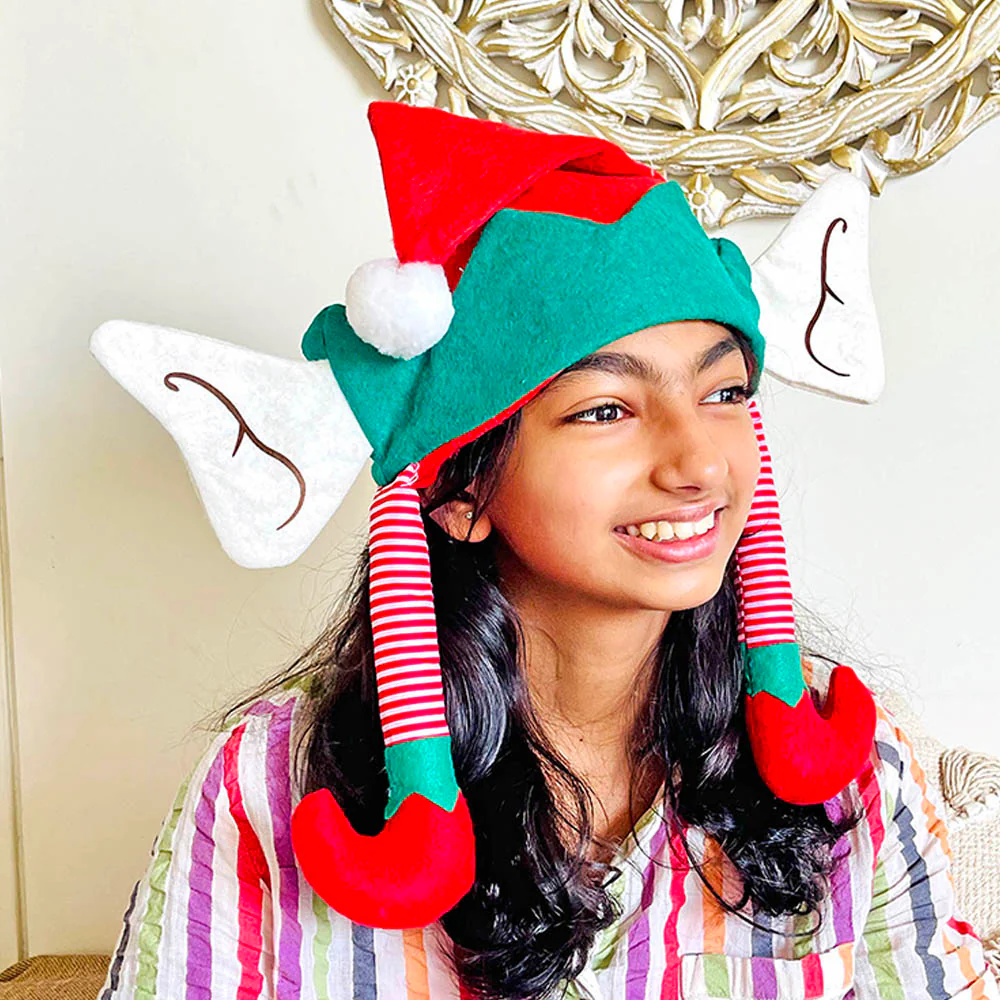 Long Elf Legs & Ears Felt Christmas Party Hat - Image 3