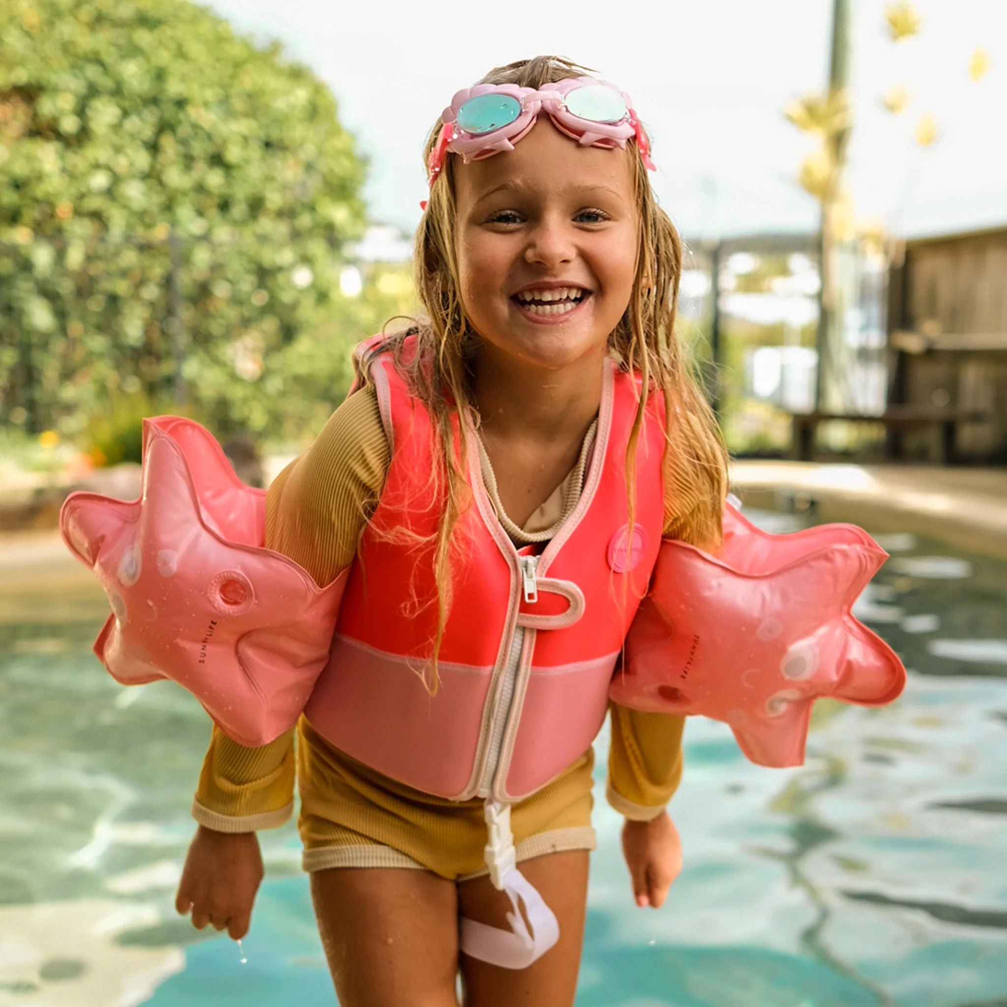 Melody the Mermaid Swim Vest 2-3 Neon Strawberry - Image 2