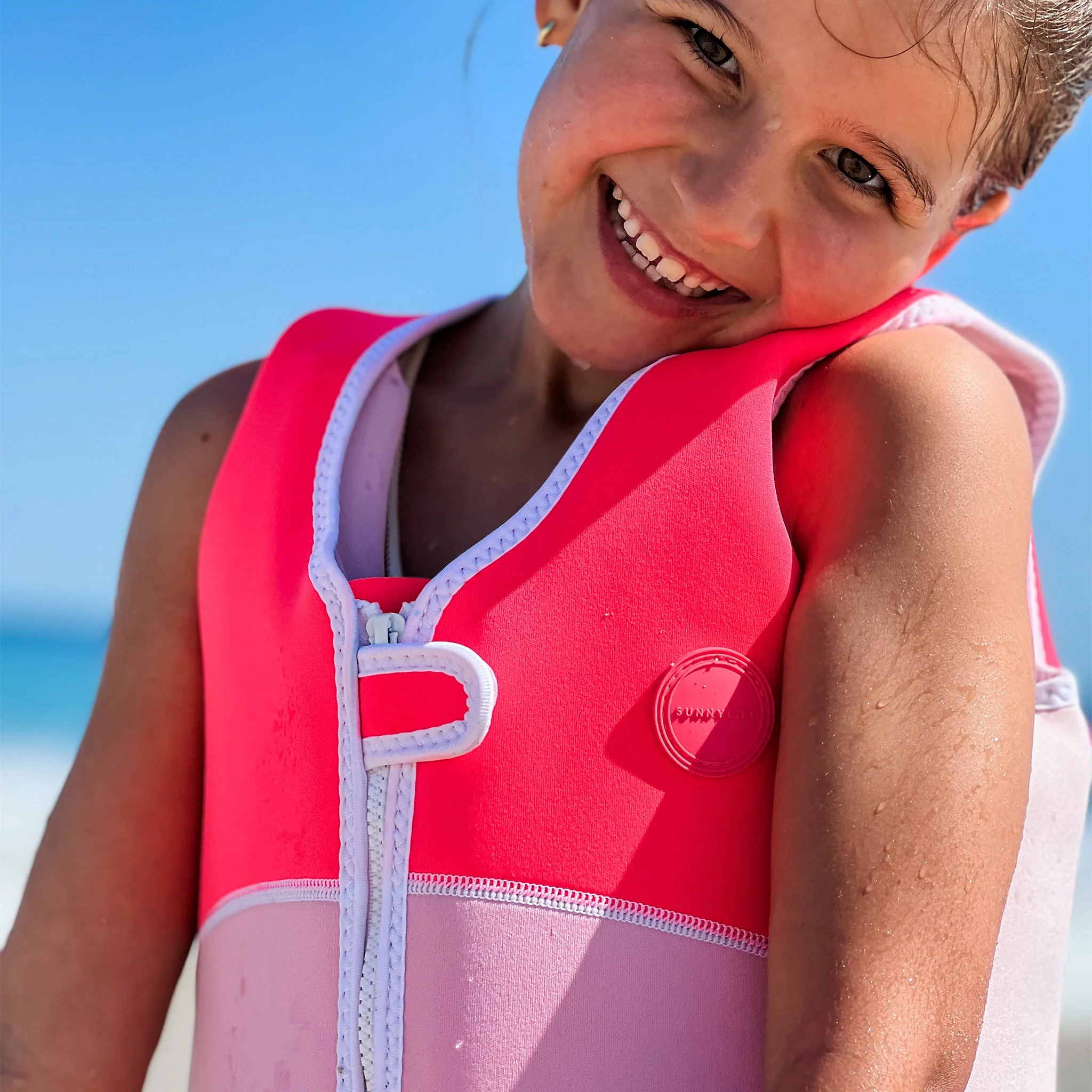 Melody the Mermaid Swim Vest 3-6 Neon Strawberry - Image 2