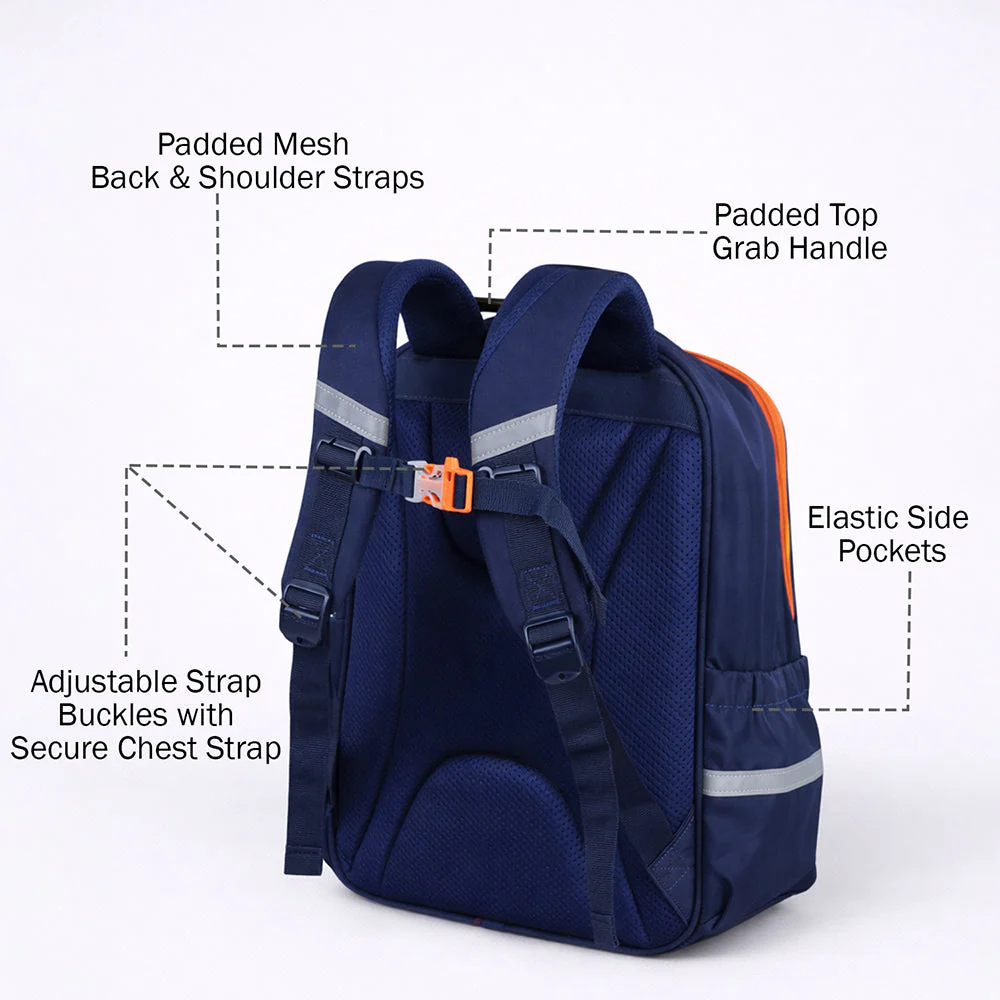 Navy Blue & Orange Fox School Backpack with Detachable Pouch for Kids - Image 5