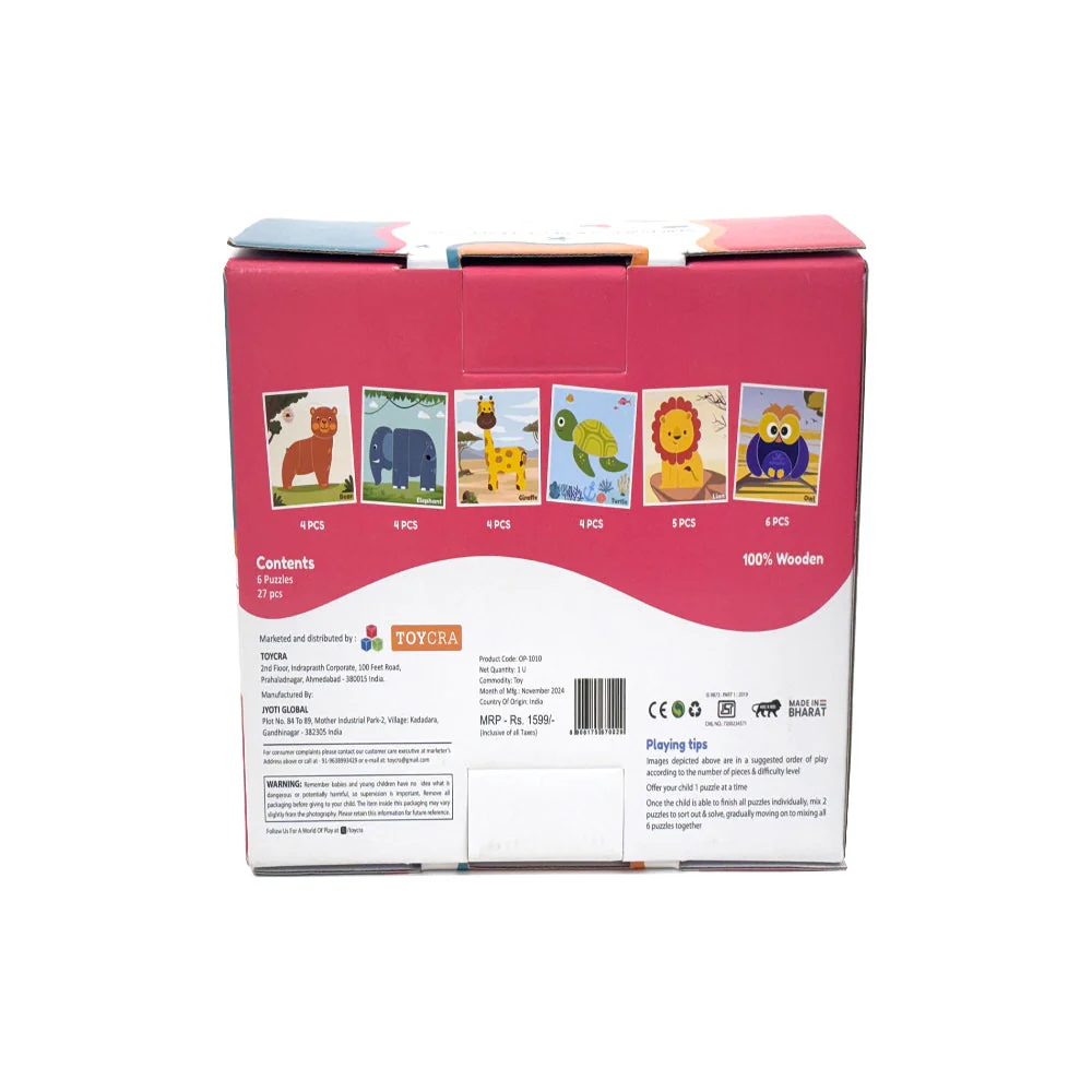 Open Ended Toddler's First 6 In 1 Puzzle  - Animals (6 puzzles, 27 pcs) - Image 12
