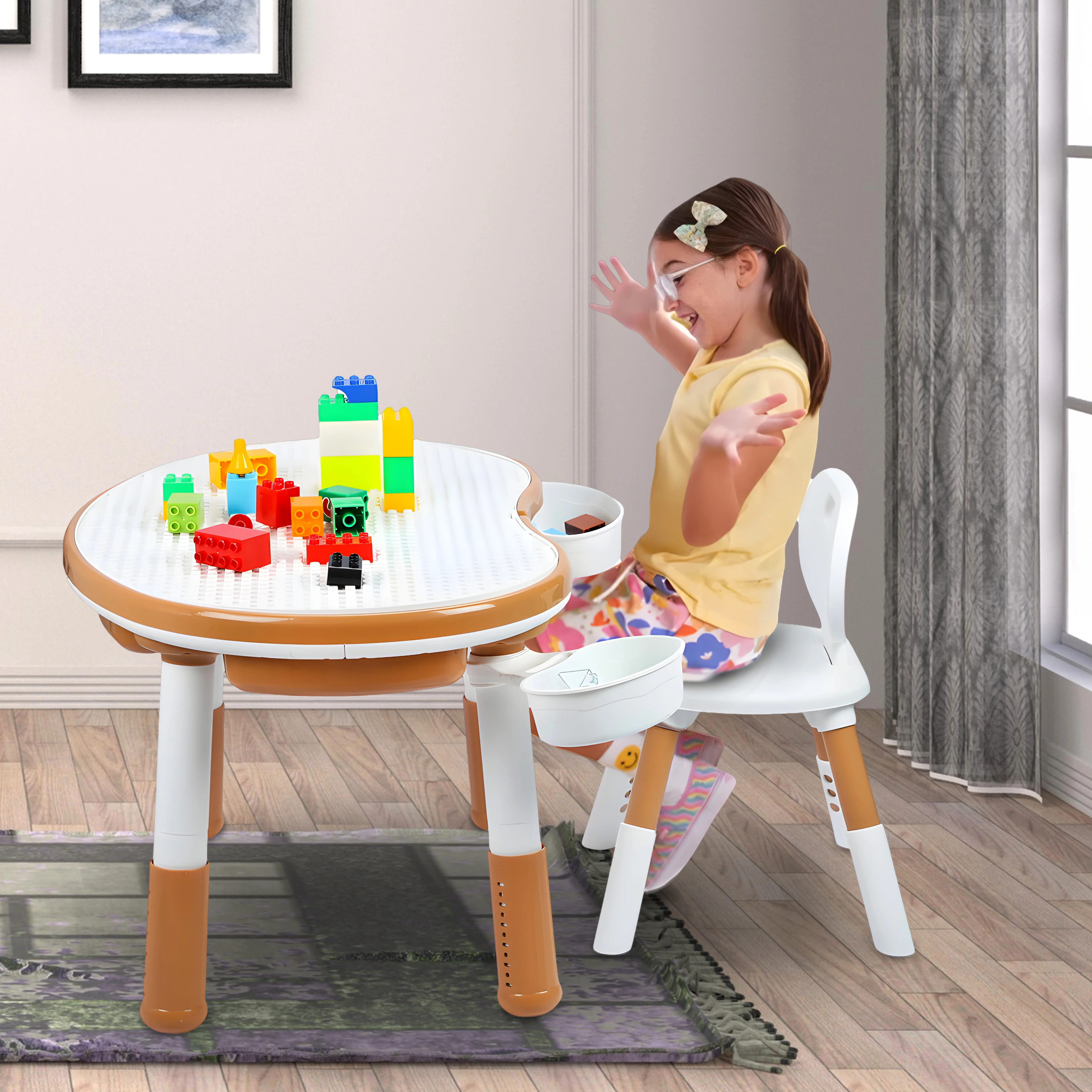 OPlus Blocks cum Sensory Table with chair - Brown color - Image 4
