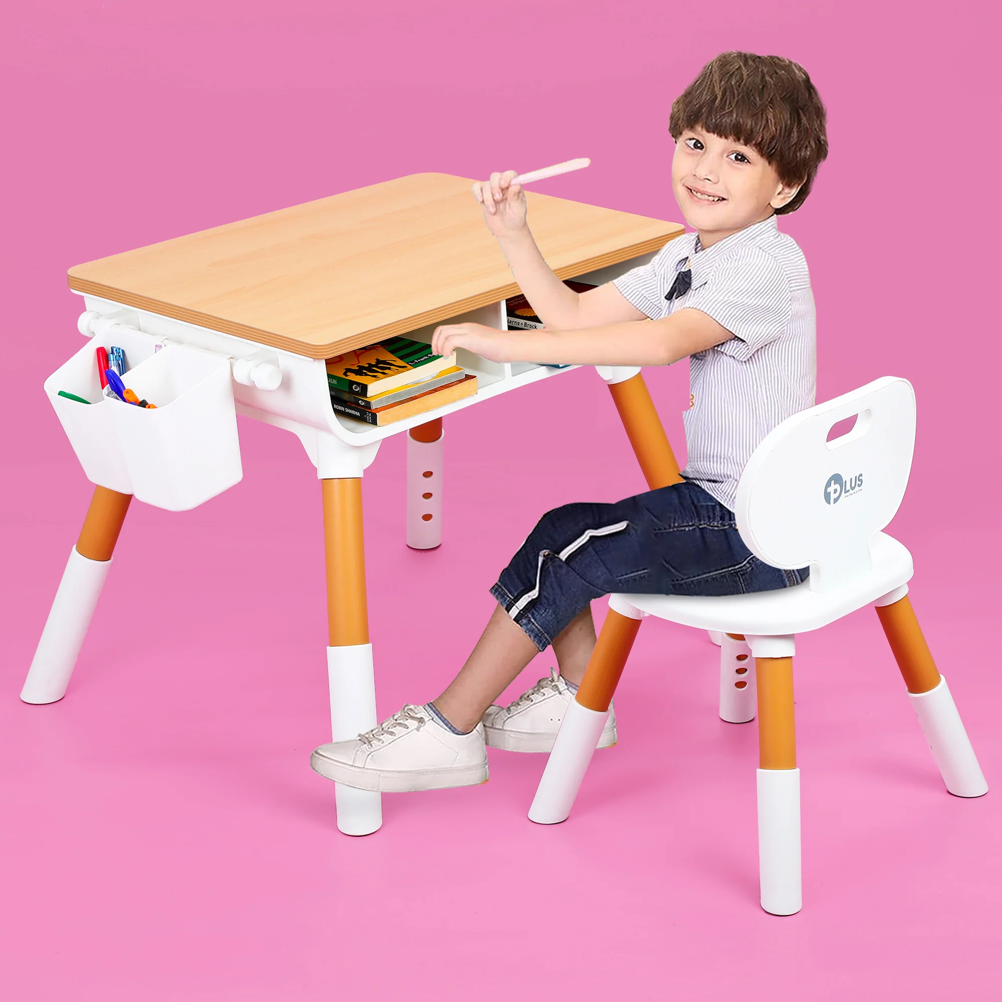OPlus Multipurpose Study table with wooden top and 2 pen holders and 1 Chair - Image 3