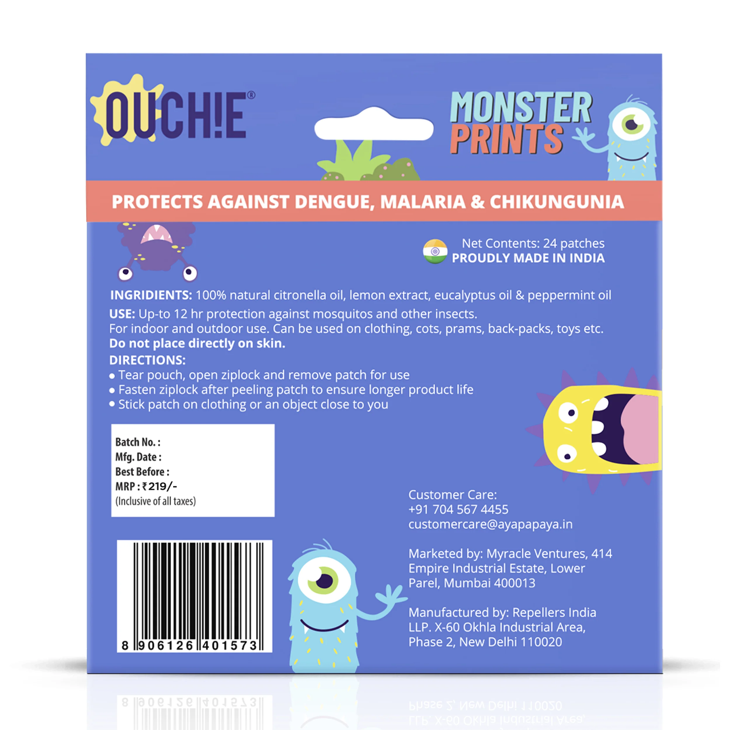 Ouchie Monster Print Mosquito Repellent Patches 100% Natural (24 Patches) - Image 2
