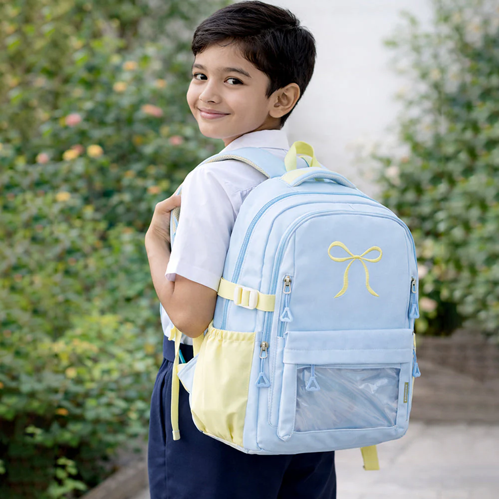 Pastel Blue Bow Multi-Pocket School Backpack for Kids & Teens - Image 2