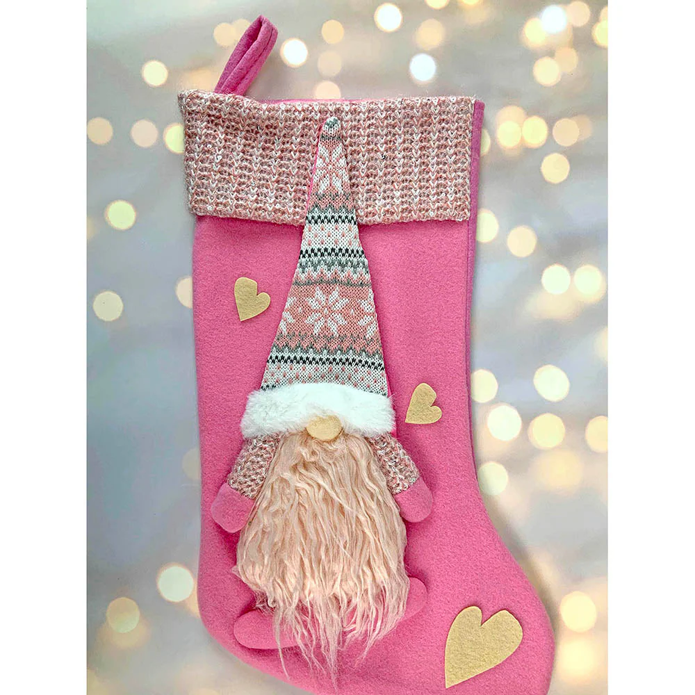 Pink Beard Gnome Christmas Stocking, 16 inches - Image 2