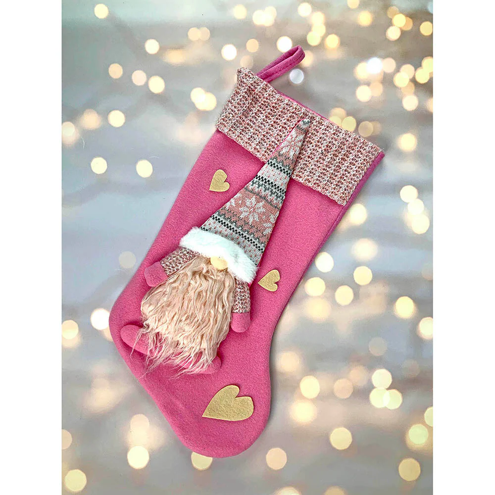 Pink Beard Gnome Christmas Stocking, 16 inches - Image 3