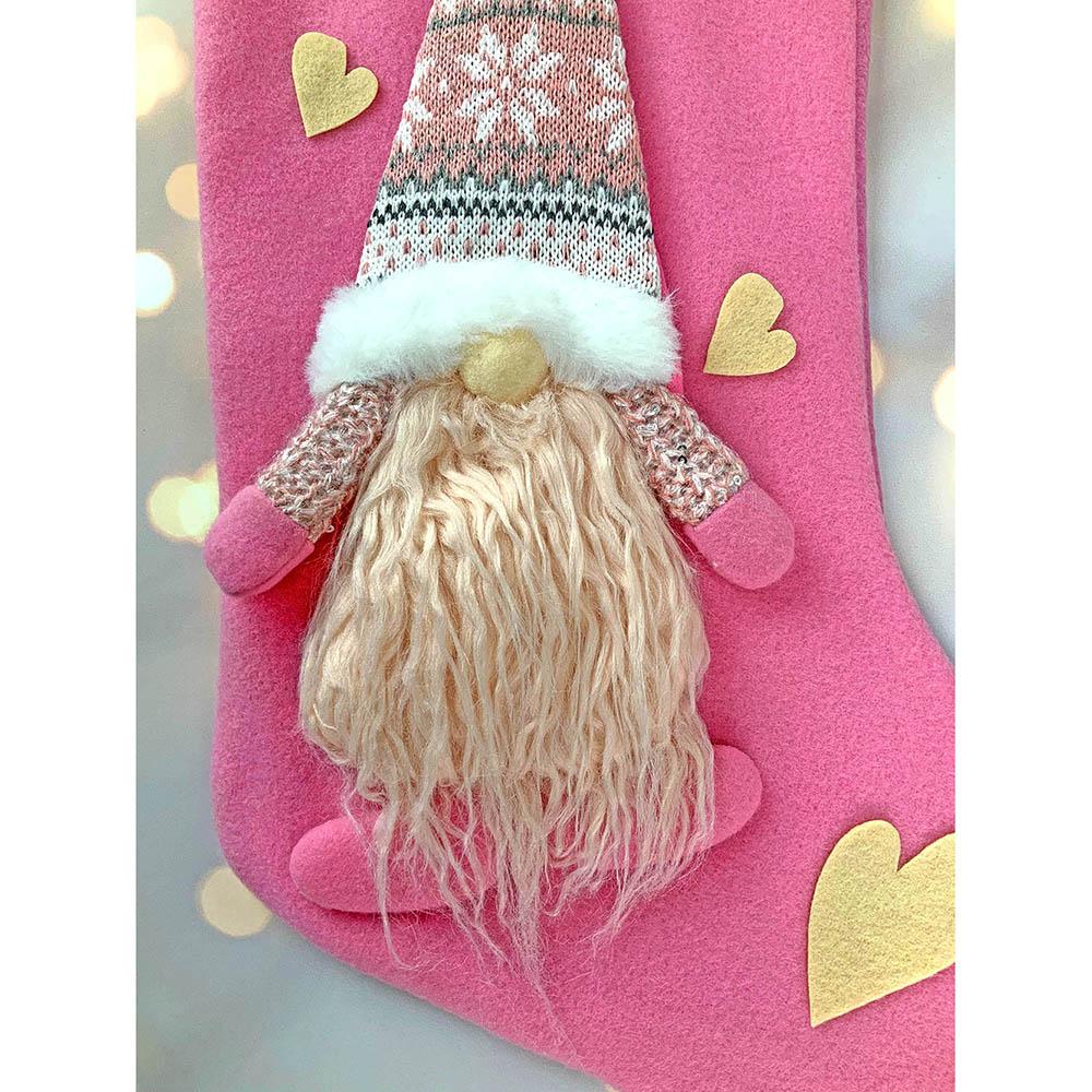 Pink Beard Gnome Christmas Stocking, 16 inches - Image 5