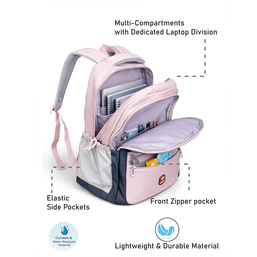 Pink & Grey Badge styled School Backpack for Kids & Teens - Image 4