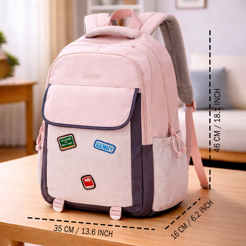 Pink & Grey Badge styled School Backpack for Kids & Teens - Image 6
