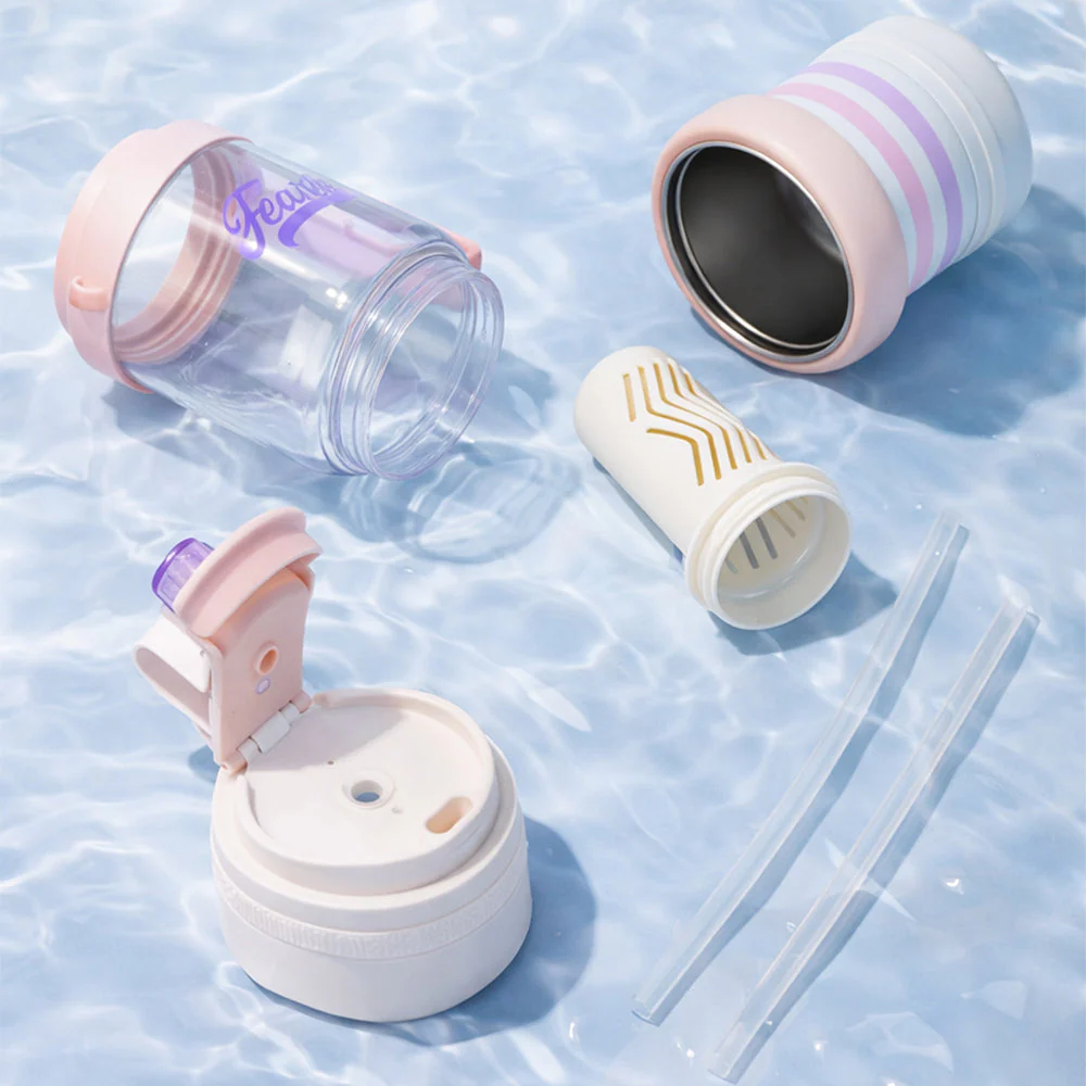 Pink White 4 in one Water Bottle , infuser & mini snack box for teens and Adults, 1000ml - Image 3