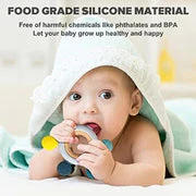 Playbox Infant Wooden Teether, Baby Teething Toys Silicone Teethers Bpa Free Silicone Rudder With Wooden Ring Soothe Babies Gums (Bright) - Image 2