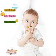 Playbox Infant Wooden Teether, Baby Teething Toys Silicone Teethers Bpa Free Silicone Rudder With Wooden Ring Soothe Babies Gums (Pastel) - Image 5