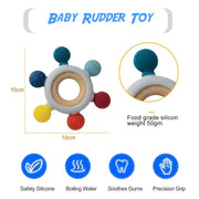 Playbox Infant Wooden Teether, Baby Teething Toys Silicone Teethers Bpa Free Silicone Rudder With Wooden Ring Soothe Babies Gums (Pastel) - Image 3