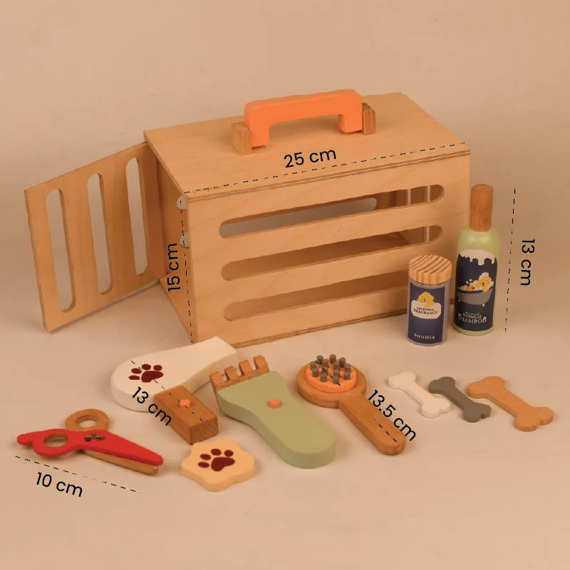 PlayBox Pet Grooming Play Set Wooden Toy | Pretend Play Toddler & Kids Baby Toys - Image 2