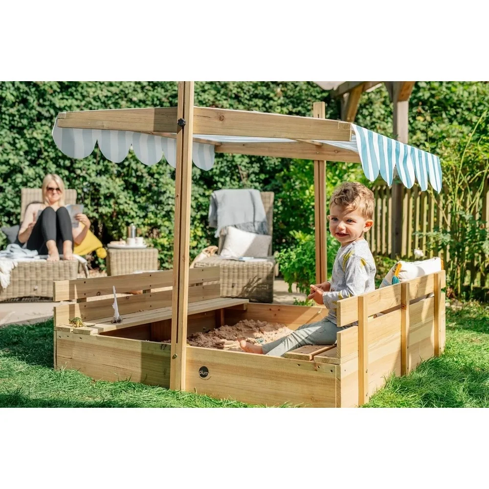 PLUM WOODEN SANDPIT WITH CANOPY - NATURAL - Image 4