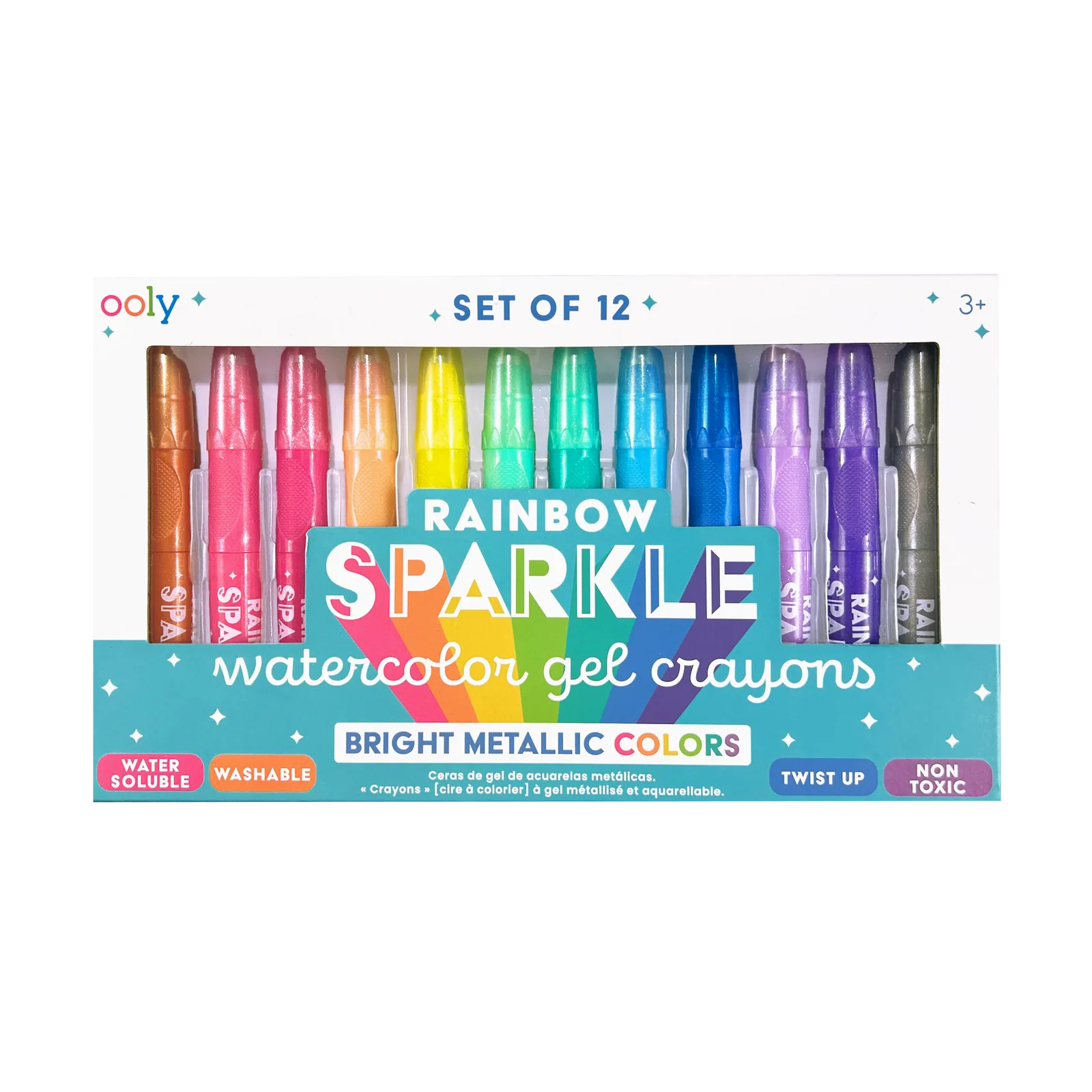 Rainbow Sparkle Metallic Watercolor Gel Crayons - Set of 12