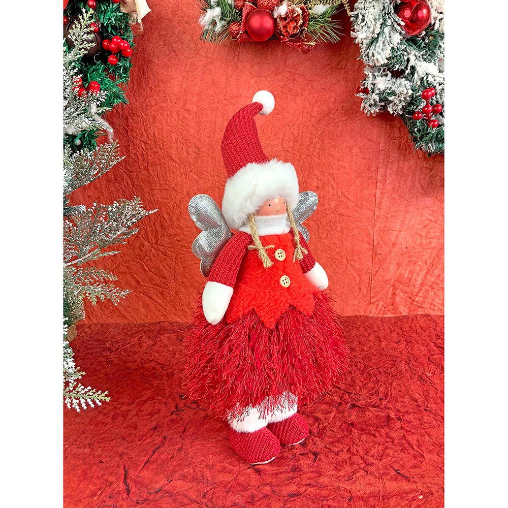 Red Skirt Christmas Angel with Glitter Silver Wings Christmas Table Décor - Image 2