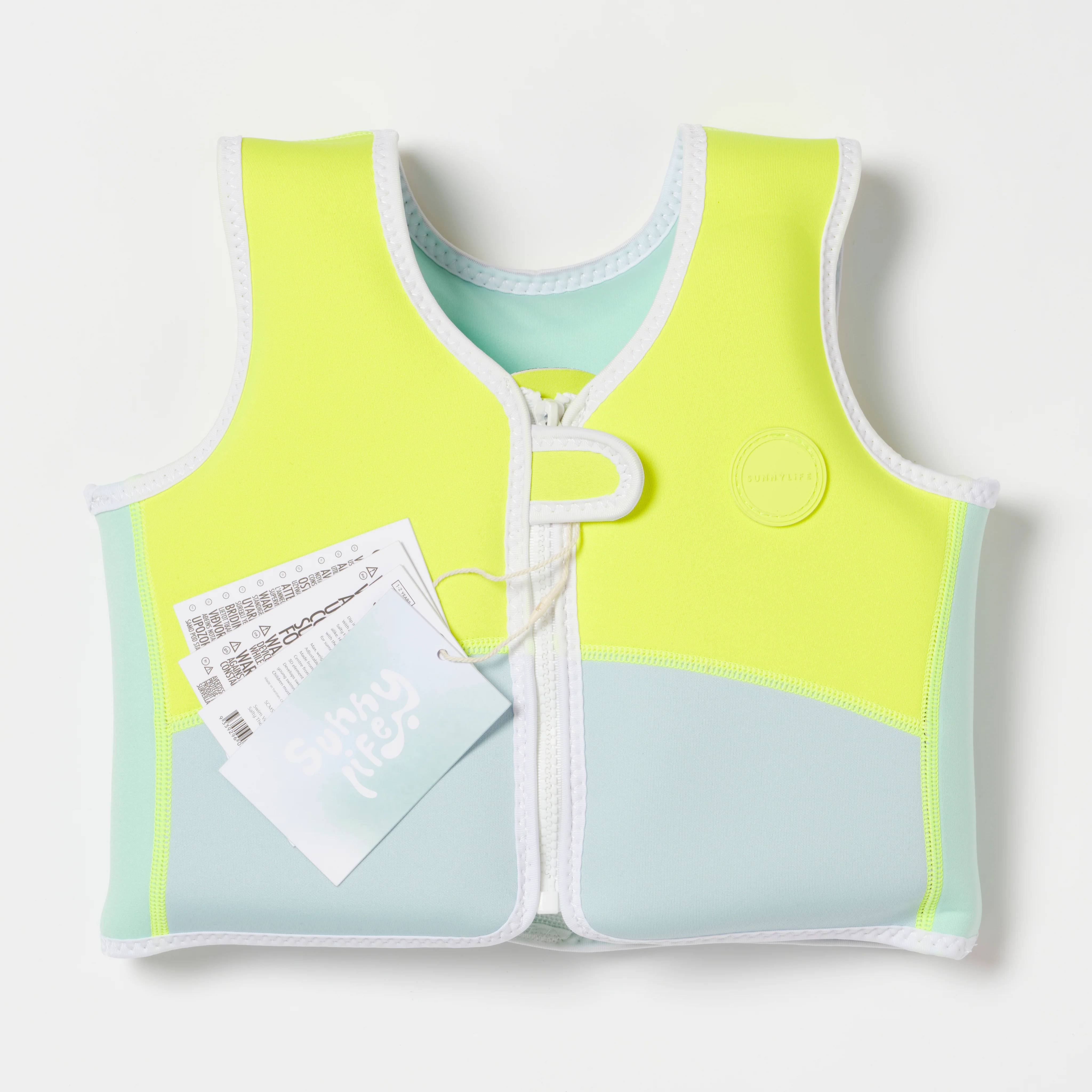 Salty the Shark Swim Vest 1-2 Aqua Neon Yellow