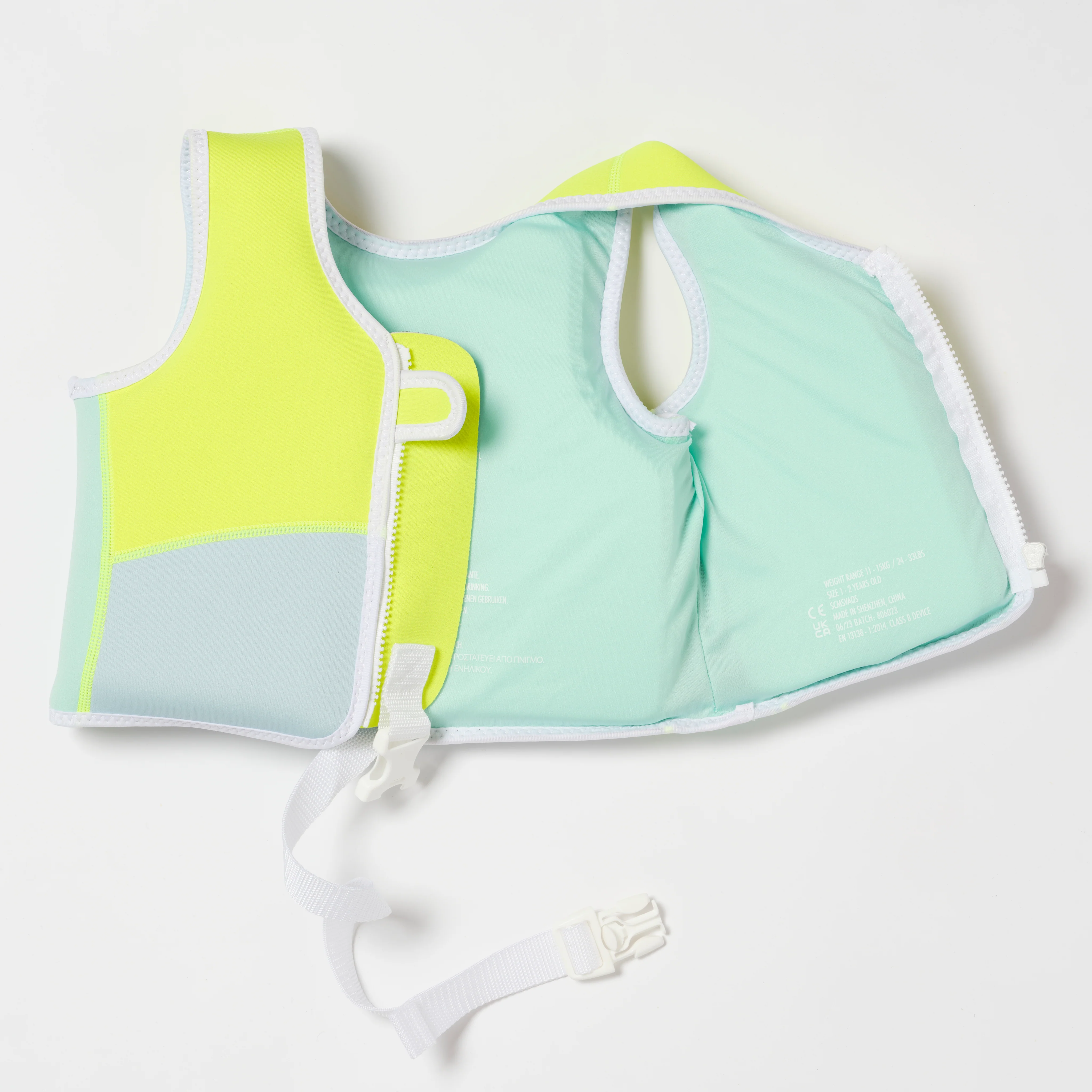 Salty the Shark Swim Vest 1-2 Aqua Neon Yellow - Image 4