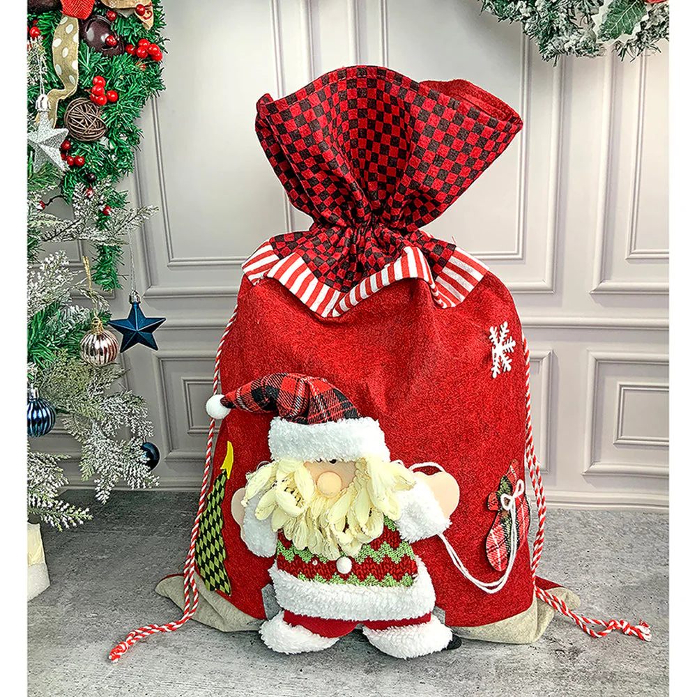 Santa Red & Grey Checks Christmas Sack - Image 3