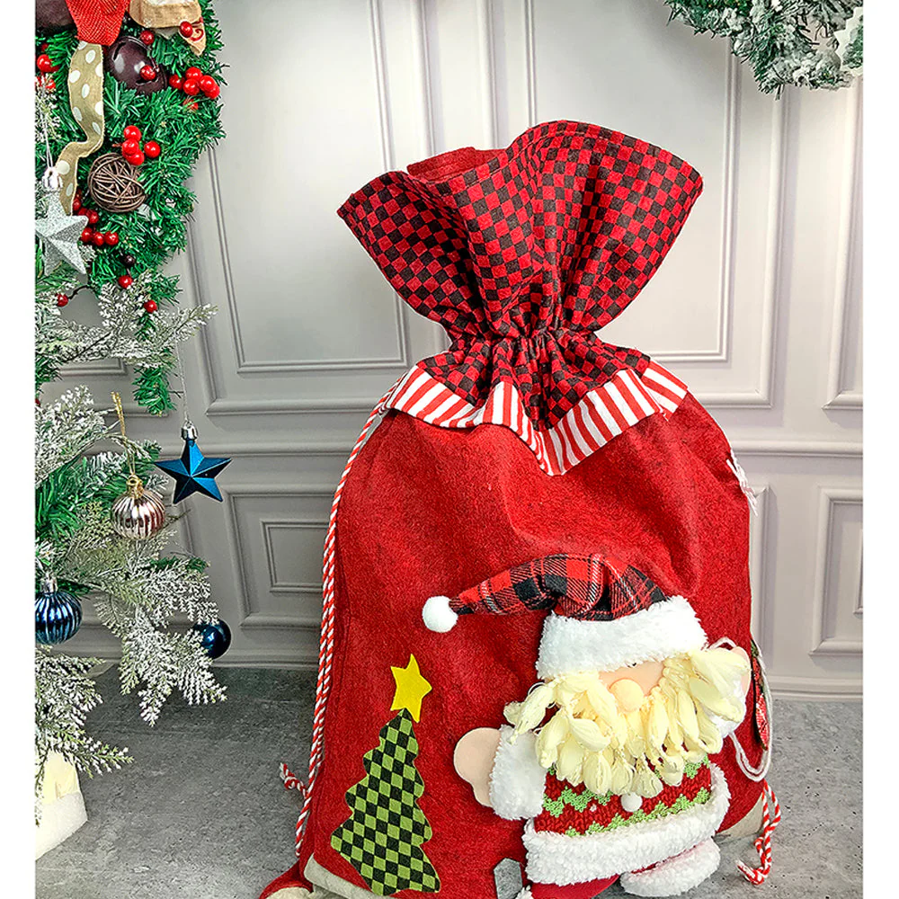 Santa Red & Grey Checks Christmas Sack - Image 4
