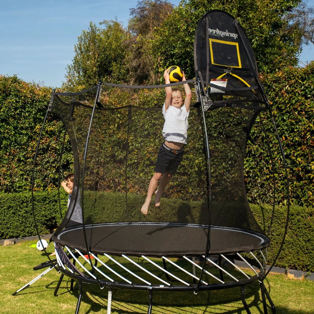 Springfree Compact Round Trampoline With Enclosure and with Flex R Hoop Basket Ball - Image 4