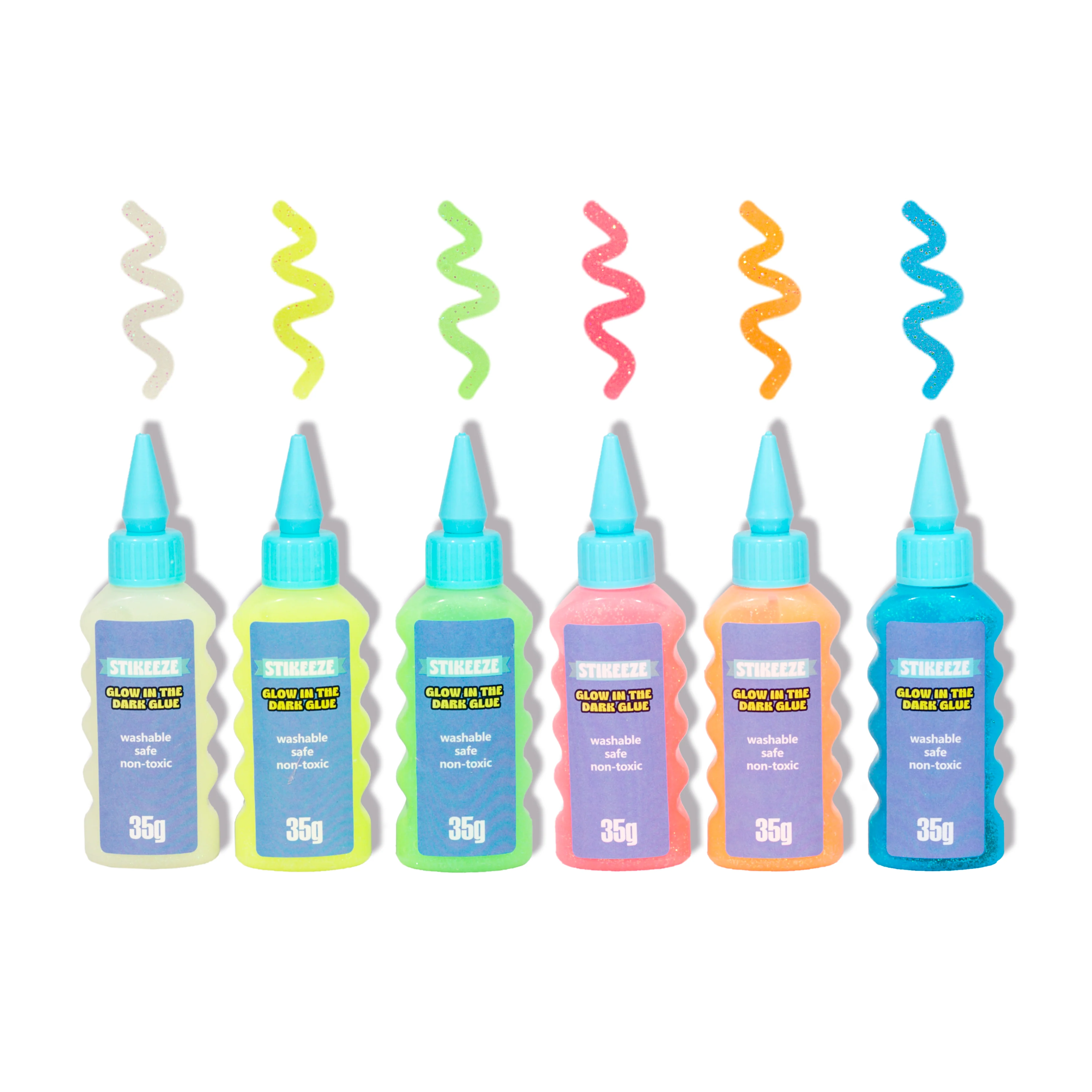 Stikeeze Glitter Glow in the Dark Glue | Set of 6 | 35gms