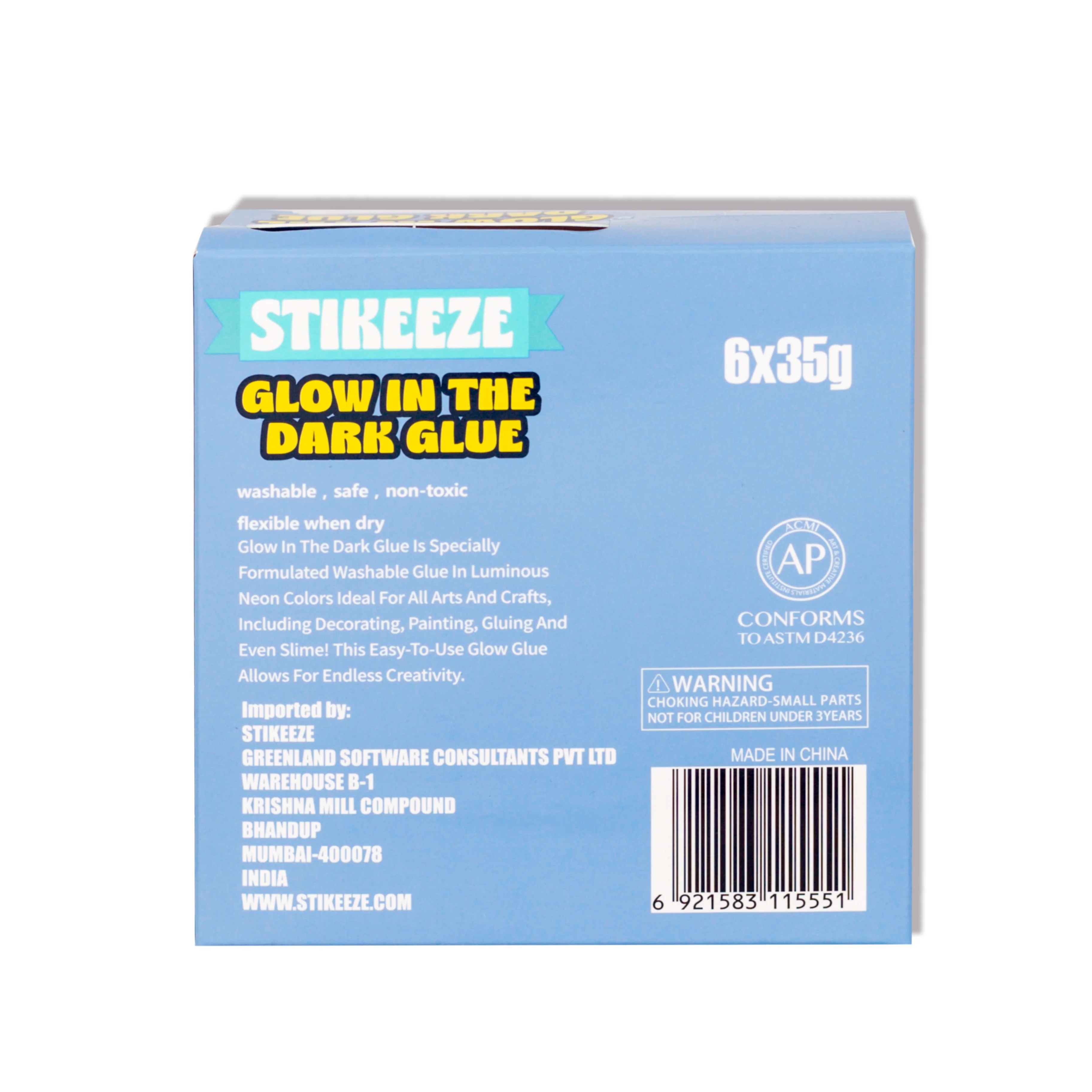 Stikeeze Glitter Glow in the Dark Glue | Set of 6 | 35gms - Image 4