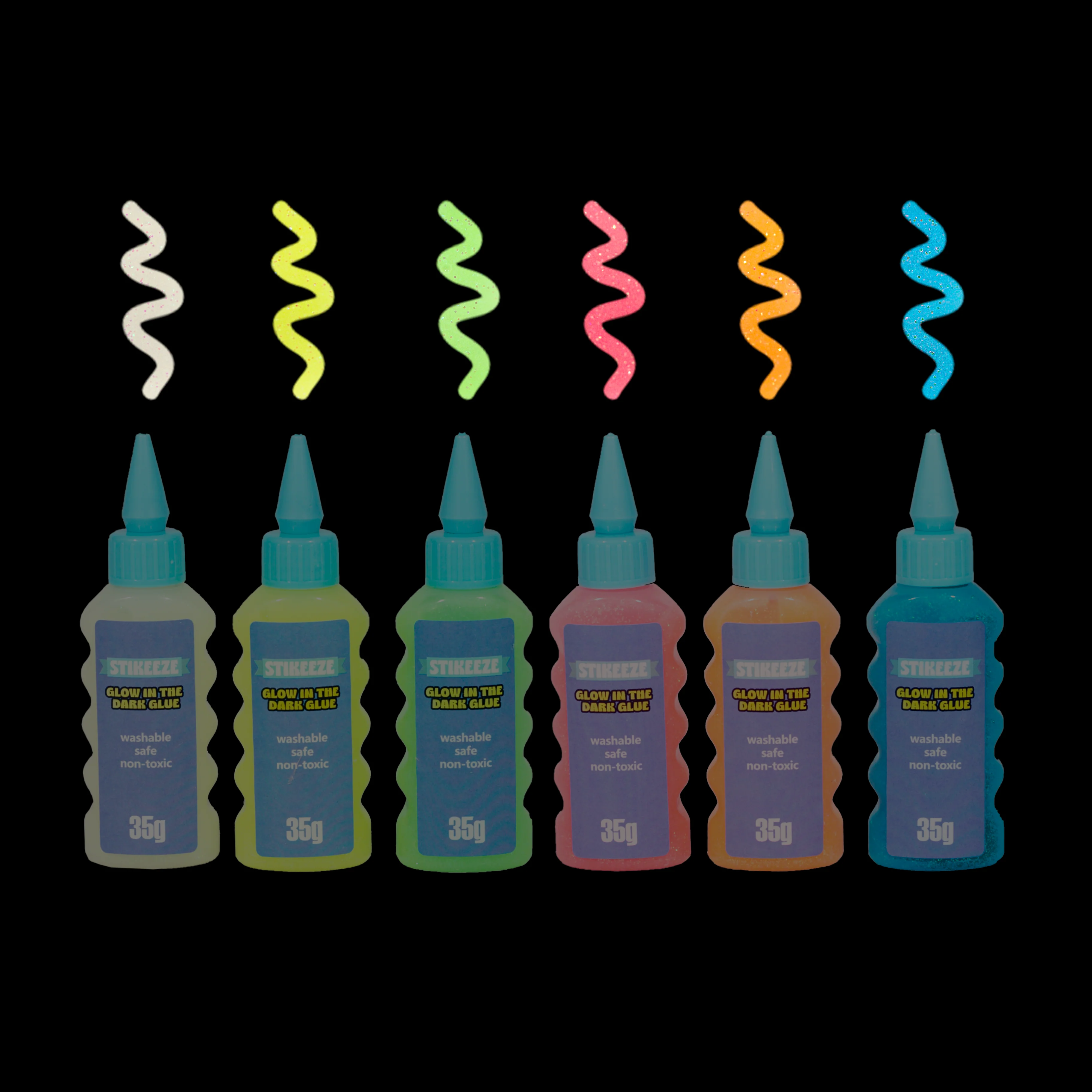 Stikeeze Glitter Glow in the Dark Glue | Set of 6 | 35gms - Image 5